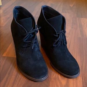 Lucky Brand Yamene black wedge booties. NIB.